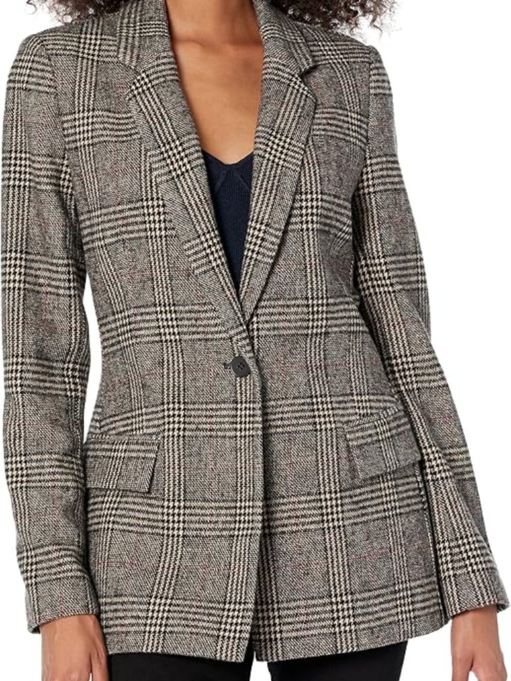 The Drop Women's Plaid Single-Button Blazer in Grey